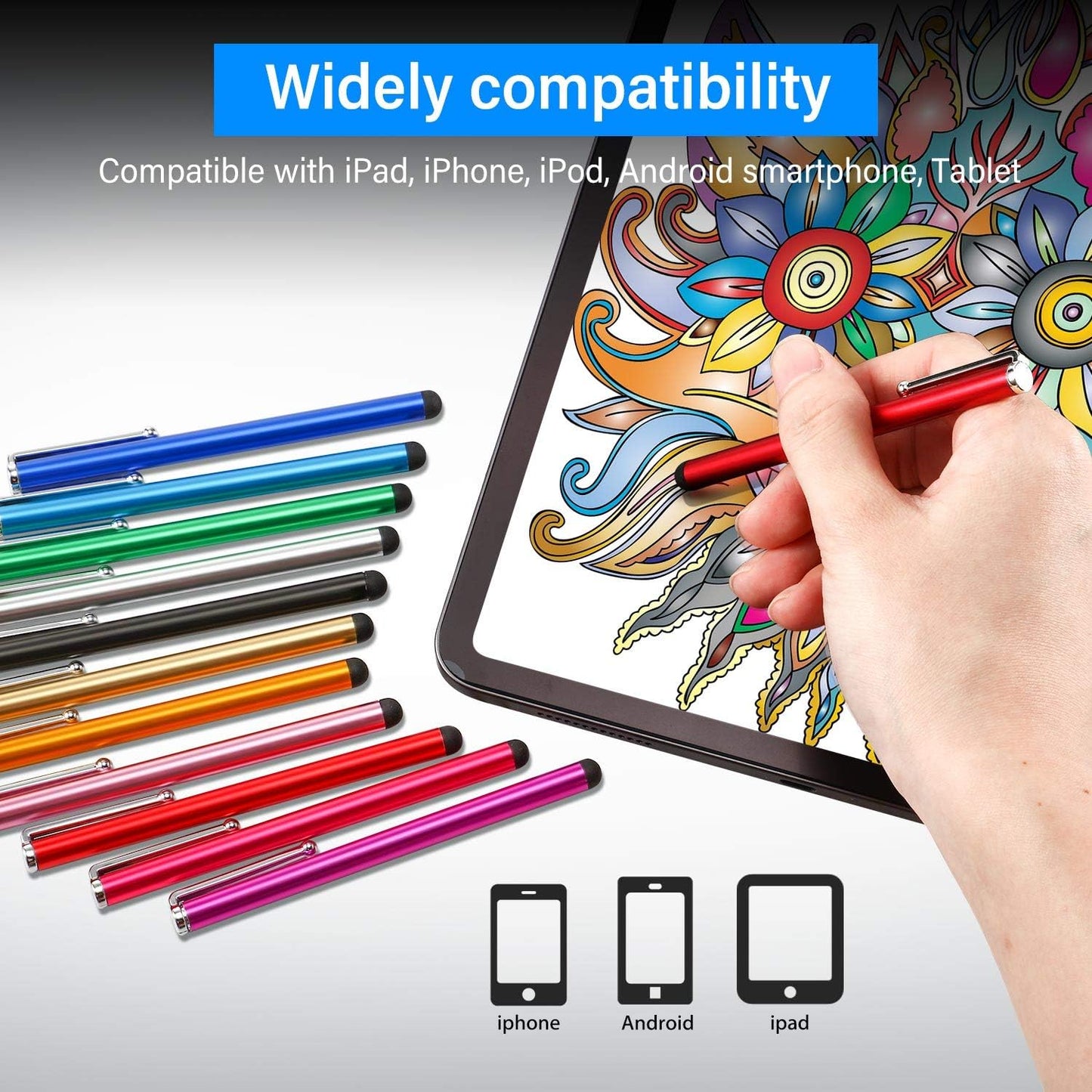 Outus 100 Pieces Stylus Pen Slim Touch Screen Stylus Universal Capacitive Digital Pen Compatible with iPad, iPhone, Samsung, Tablet, Most Devices with Capacitive Touch Screen, 10 Colors
