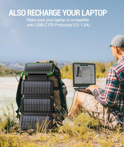 BLAVOR Solar Charger Power Bank, PD 18W Fast Charging 20000mAh Battery Pack with 4 Foldable Panels, Portable Solar Powered USB C Charger with Camping Flashlight Compass Carabiner for Cell Phone
