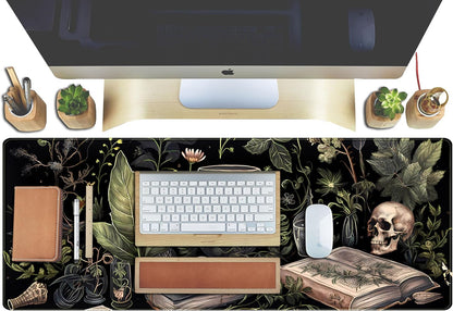 Dark Academia Desk Mat Mouse Pad XL Extended Large Gaming Desk Pad Mousepad, Mystical Green Plant Computer Laptop Keyboard and Mouse Mat, Desktop Protector Mat for Women Girl Office 31.5x11.8 in