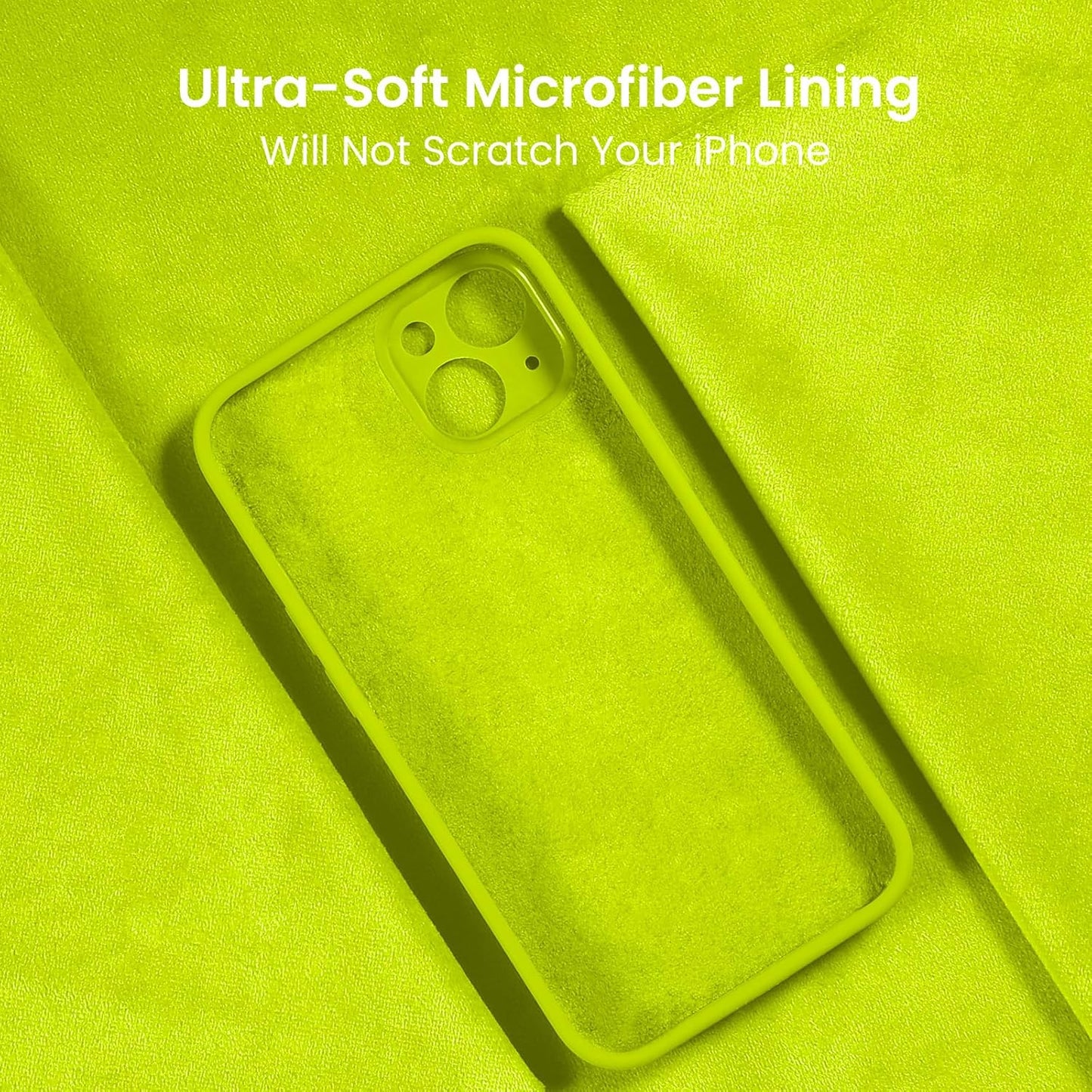 FireNova Designed for iPhone 15 Case, Silicone Upgraded [Camera Protection] Phone Case with [2 Screen Protectors], Soft Anti-Scratch Microfiber Lining Inside, 6.1 inch, Fluorescent Green