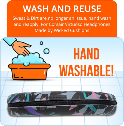 WC BandZ Virtuoso V2 - Silicone Headband Cover for Corsair Virtuoso Headphones by Wicked Cushions | Machine Washable, No More Flaking Leather | for Virtuoso Wireless, XT, and SE | 90's Black