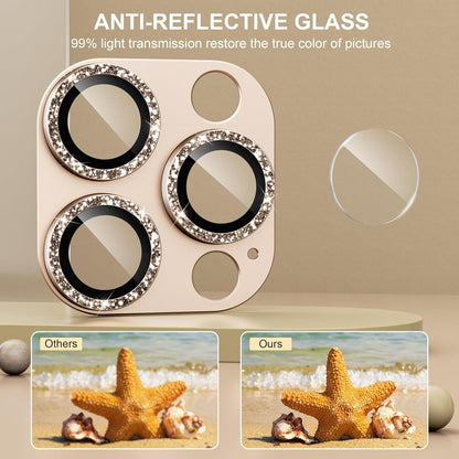 beuxece Compatible for iPhone 16 Pro/iPhone 16 Pro Max Camera Lens Protector, Bling Metal Tempered Glass Camera Screen Cover Accessories [Strong Adsorption][Case-Friendly]- Glitter Titanium Desert