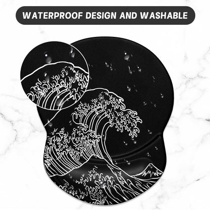 ITNRSIIET Ergonomic Mouse Pad with Gel Wrist Support Small Wrist Rest Smooth Surface Non-Slip PU Base Comfortable Office Supplies Pain Relief, 8.7 x 7.2 inches, Rolling Wave