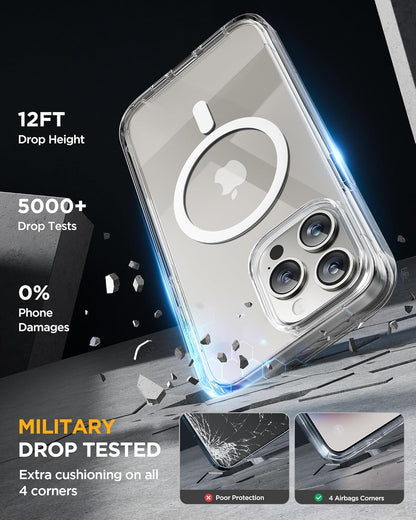 Miracase Magnetic for iPhone 15 Pro Case Full-Body Bumper Phone case with Built-in Glass Screen Protector& Camera Protector, [Compatible with MagSafe] Military Drop Proof 15 Pro Cover 6.1 inch,Clear