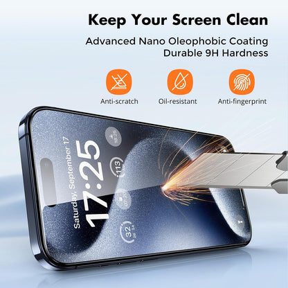 UNBREAKcable Screen Protector for iPhone 15 Pro Max [Easy Installation Frame] [9H Hardness] [Bubble Free] [99.99% Clear] Shatterproof Tempered Glass Screen Protector for Apple 6.7 inch, 2 Pack