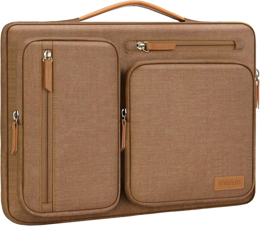 MOSISO 360 Protective Laptop Case 13.3 inch, 13-13.3 inch Laptop Sleeve Compatible with MacBook Air/Pro 13 / Pro 14,HP Dell Acer ASUS,Side Open Carrying Case with 4 Zipper Pockets&Handle, Mocha