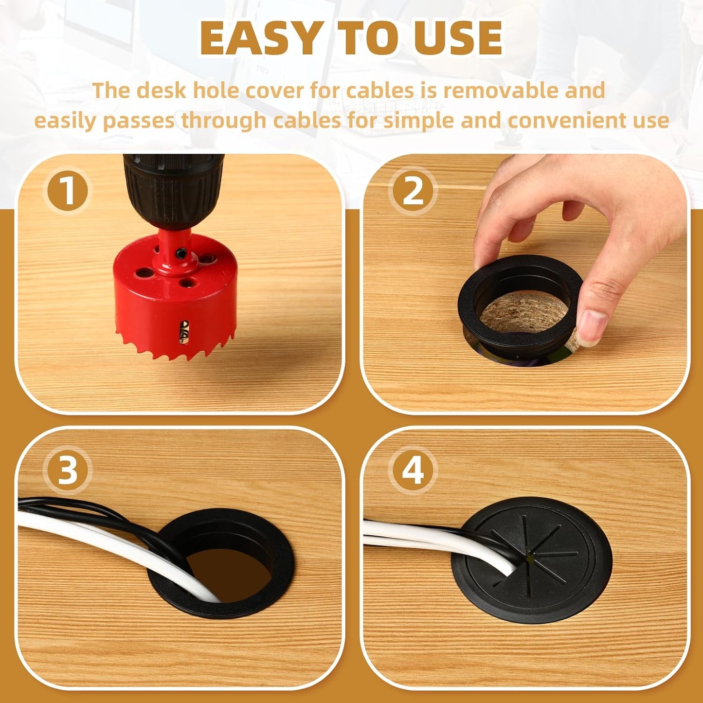 Desk Grommet 2 Inch (50 mm) 8 Pieces, Desk Hole Cover for Cables Black, ABS Plastic Grommet Hole Cover with Hole Saw for Wires Cables Through The Countertop by XIOGZAXI