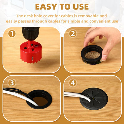 Desk Grommet 2 Inch (50 mm) 8 Pieces, Desk Hole Cover for Cables Black, ABS Plastic Grommet Hole Cover with Hole Saw for Wires Cables Through The Countertop by XIOGZAXI
