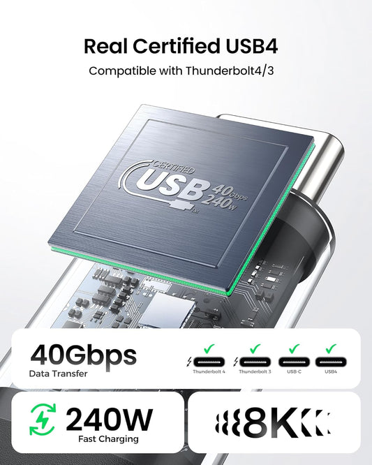 Silkland USB 4 Cable for Thunderbolt 4 Cable 3.3FT, 40Gbps Data Sync, 8K/5K USB C Monitor [USB-IF Certified] Netbraid-48 240W USB C Thunderbolt, Compatible for SSD, MacBook, iPad,Docking