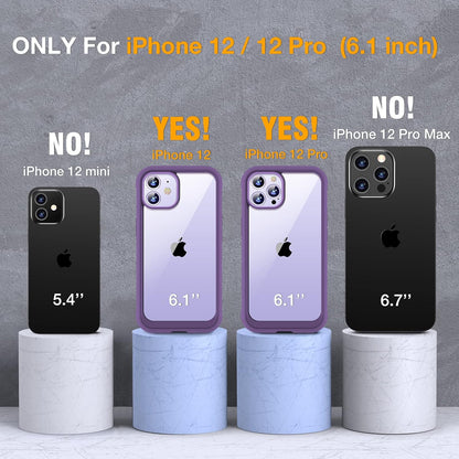 Miracase Glass Series for iPhone 12/12 Pro Case 6.1 inch, Upgraded Full-Body Rugged Phone Bumper Case Cover with Built-in 9H Tempered Glass Screen Protector and Camera Protector, Purple
