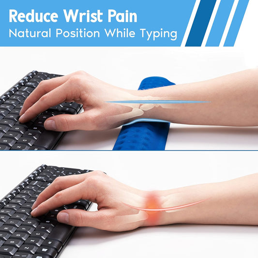 i-Rocks Ergonomic Memory Foam Keyboard Wrist Rest - Pain-Reducing, Cooling, Non-Slip, Blue, Minimalist