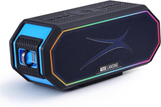 Altec Lansing Loud Portable Speakers Bluetooth Wireless Waterproof - MultiColor LED, 20 Hour Playtime, Mount Included | HydraBLAST 2.0 Magnetic Bluetooth Speaker for Travel, Home and Outdoor Adventure