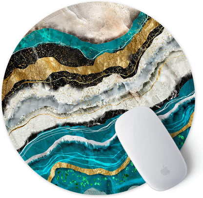 ITNRSIIET Round Mouse Pad with Stitched Edge Premium-Textured Waterproof Non-Slip Rubber Base Desktop Protection Mat Diameter 8.7 inches, Abstract Light Luxury