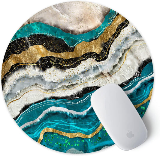 ITNRSIIET Round Mouse Pad with Stitched Edge Premium-Textured Waterproof Non-Slip Rubber Base Desktop Protection Mat Diameter 8.7 inches, Abstract Light Luxury