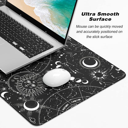 Extended Gaming Mouse Pad, XXL Large Desk Pad 30 x 14 Inch, Big Computer Keyboard Mousepad, Waterproof Mouse Mat with Stitched Edges and Non-Slip Base for Women Office Gaming, Sun Moon