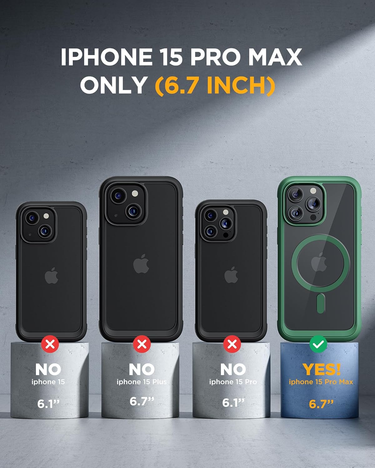 Miracase Magnetic for iPhone 15 Pro Max Case 6.7'' [Compatible with MagSafe] Full-Body Phone case with Built-in Glass Screen Protector& Camera Protector,Drop Proof 15 Pro Max Cover,Magnetic Green