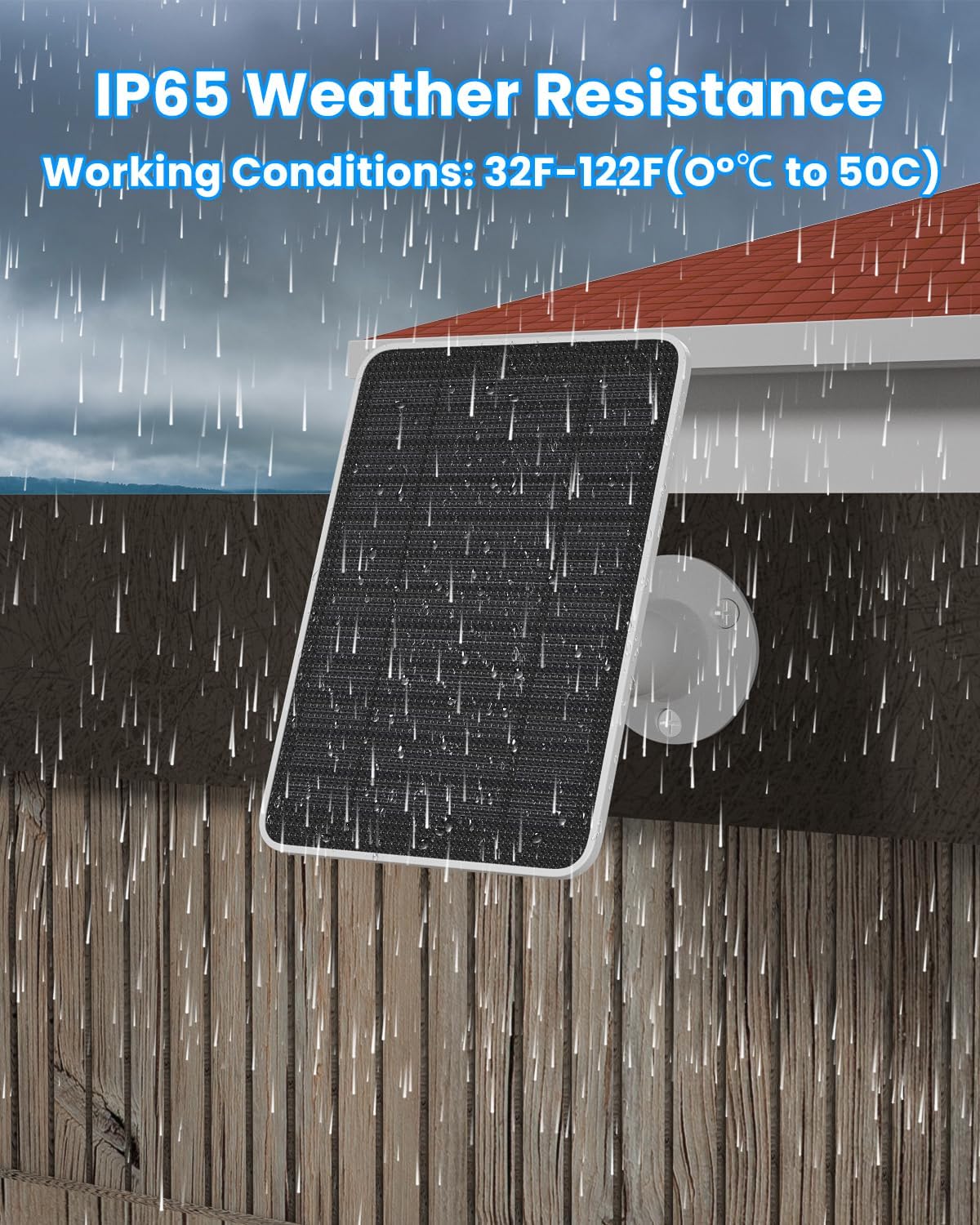 Solar Panel Charger Compatible with Arlo Essential 2K Outdoor(2nd Gen)/Essential XL Camera(2nd Gen)/Essential Spotlight, 5W Solar Panel with IP65 Waterproof 10ft Micro USB-C Cable & Wall Mount, 1 Pack