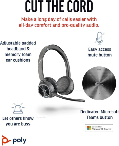 Poly Voyager 4320 UC Wireless Headset (Plantronics) - Stereo Headphones w/Noise-Canceling Boom Mic - Connect PC/Mac/Mobile via Bluetooth - Works w/Teams (Certified), Zoom, & More - Amazon Exclusive