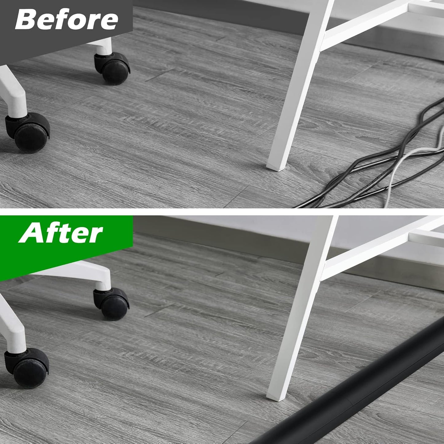 Cord Cover Floor 68in (4 x L17in), Large Capacity Floor Cable Cover, Hard PVC Cord Hider, Wire Cable Management Raceway, Black, Cord Cavity - 1.8"(W) x 0.6"(H)