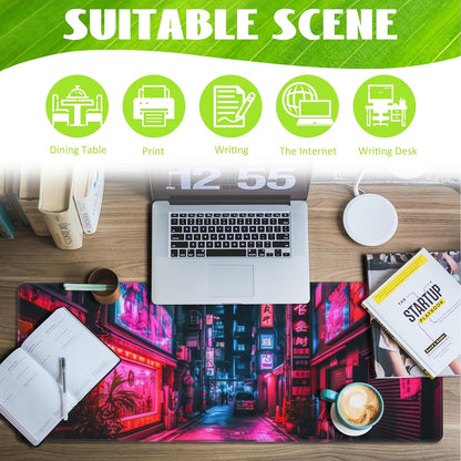 Desk Mat,Japanese Anime Neon Street Desk Pad,Anime City Large Gaming Mouse Pad for Desk,Extended Big Computer Keyboard Mouse Pad with Non-Slip Base and Stitched Edge,31.5"x11.8"