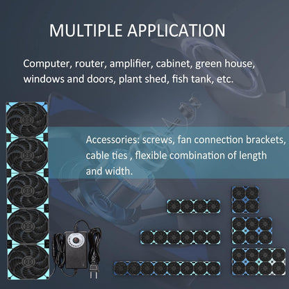 120mmx5 600mm Adjustable Computer PC Vent Fans 3V-12V Speed Controller for Flexible Arrange Rack Space Window Wall Cabinet Server Mining Rig Chicken Coop Exhaust Cooling