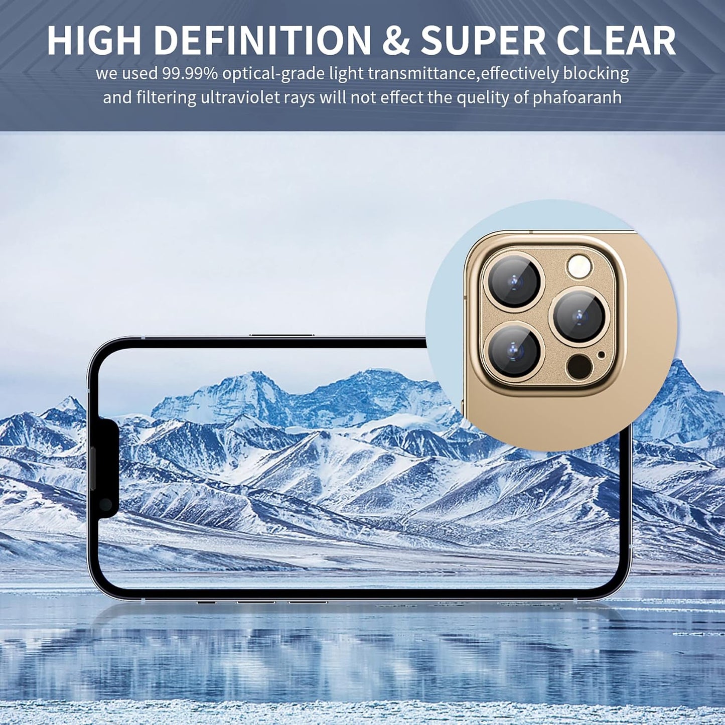 Camera Lens Protector for iPhone 14 Pro/iPhone 14 Pro Max, Alloy Metal Camera Cover with Tempered Glass Screen Protector Accessories,Case Friendly,Scratch Resistant,Easy to Install -Gold