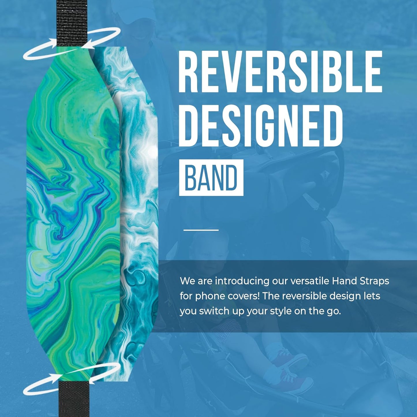 Phone Grip Strap - Pack of 2 Reversible Finger Holder for Phone Back, Customizable Anti-Slip Design, Wireless Charging Compatible Detachable Holder for iPhone - Ripple Opal