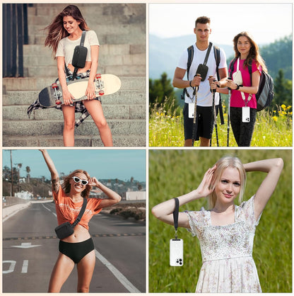 Clip and Go Strap for Phone with Wallet Crossbody, Adjustable Phone Lanyard with Detachable RFID Wristlet Wallet, Black (L)