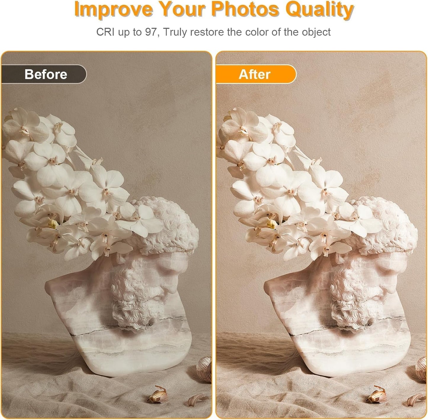 Selfie Light, LED Camera Light Video Lights 60 LED 2200mAh Rechargeable Phone Light 7 Modes, 10-Level Brightness, Portable Clip on Light for Phone/Tablet/Laptop White