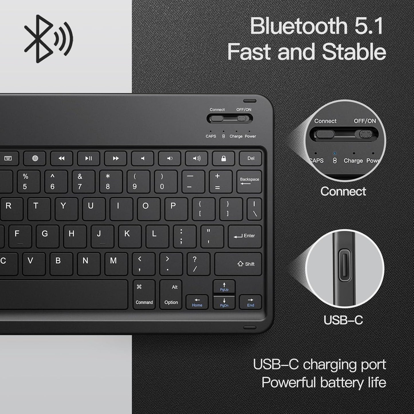 JETech Keyboard Case for iPad 10.2-Inch (2021/2020/2019 Model, 9th/8th/7th Generation) with Pencil Holder, Magnetic Detachable Bluetooth Wireless Keyboard, Soft TPU Back Stand Cover (Black)