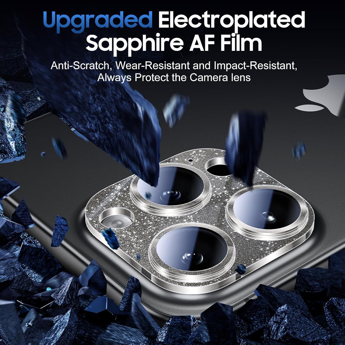 UniqueMe for 3 Pack iPhone 16 Pro/iPhone 16 Pro Max Camera Lens Protector - [Drop Protection] [Case Friendly] 9H Tempered Glass Camera Cover Screen [Update New Version] - Glitter Black