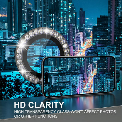 Choiche [3+1 for iPhone 14 Pro/iPhone 14 Pro Max Camera Lens Protector Bling, 9H Tempered Glass Camera Cover Screen Protector Metal Ring Decoration Accessories (Diamond-Black)