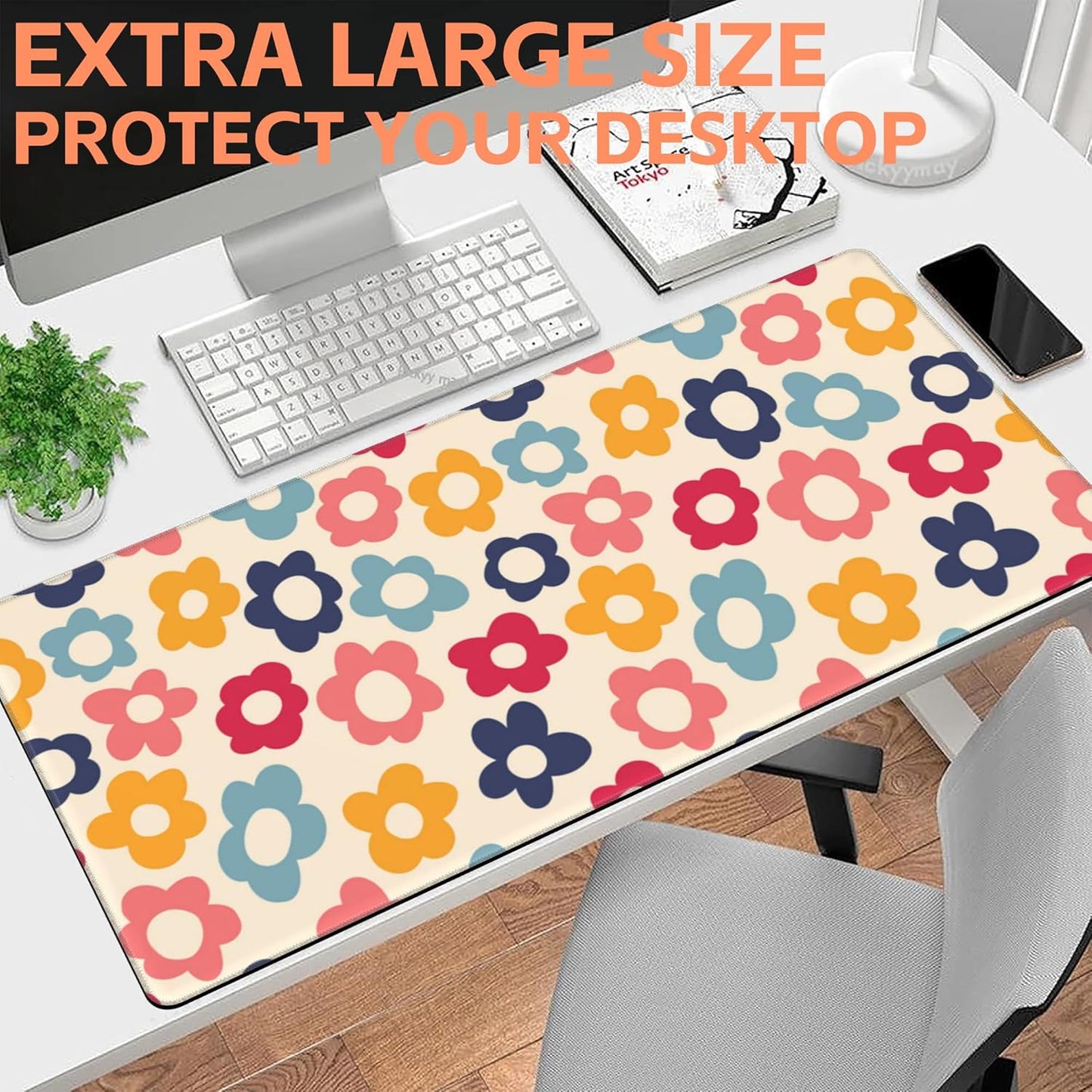 Mouse Pad Large Vintage Flowers Non-Slip Game Desk Mat with Stitched Edge Laptop Keyboard Desk Pad for Work Home Gaming (35.4 x 15.7 Inches)