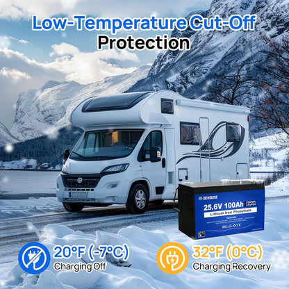 DC HOUSE 24V 100Ah LiFePO4 Lithium Battey, Low Temp Cut-Off BMS, Up to 15000 Cycles, Perfect for Trolling Motors, Marine, Boat, RV, Camper, Home Energy Storage