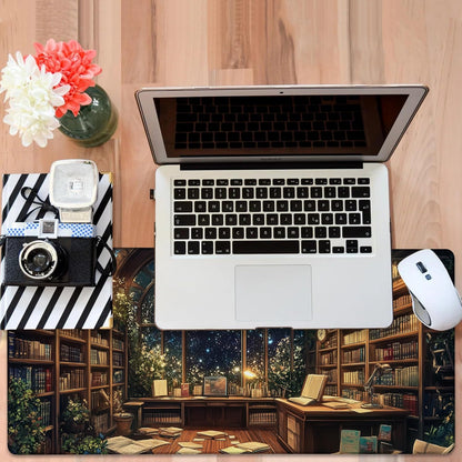 an Old Library Gaming Mouse Pad 3mm Thick Stitched Edge Waterproof Non-Slip Large Computer Keyboard Mouse Mat,Suitable for Office Entertainment Decorative Desk Pad 35.4 x 15.7 Inches