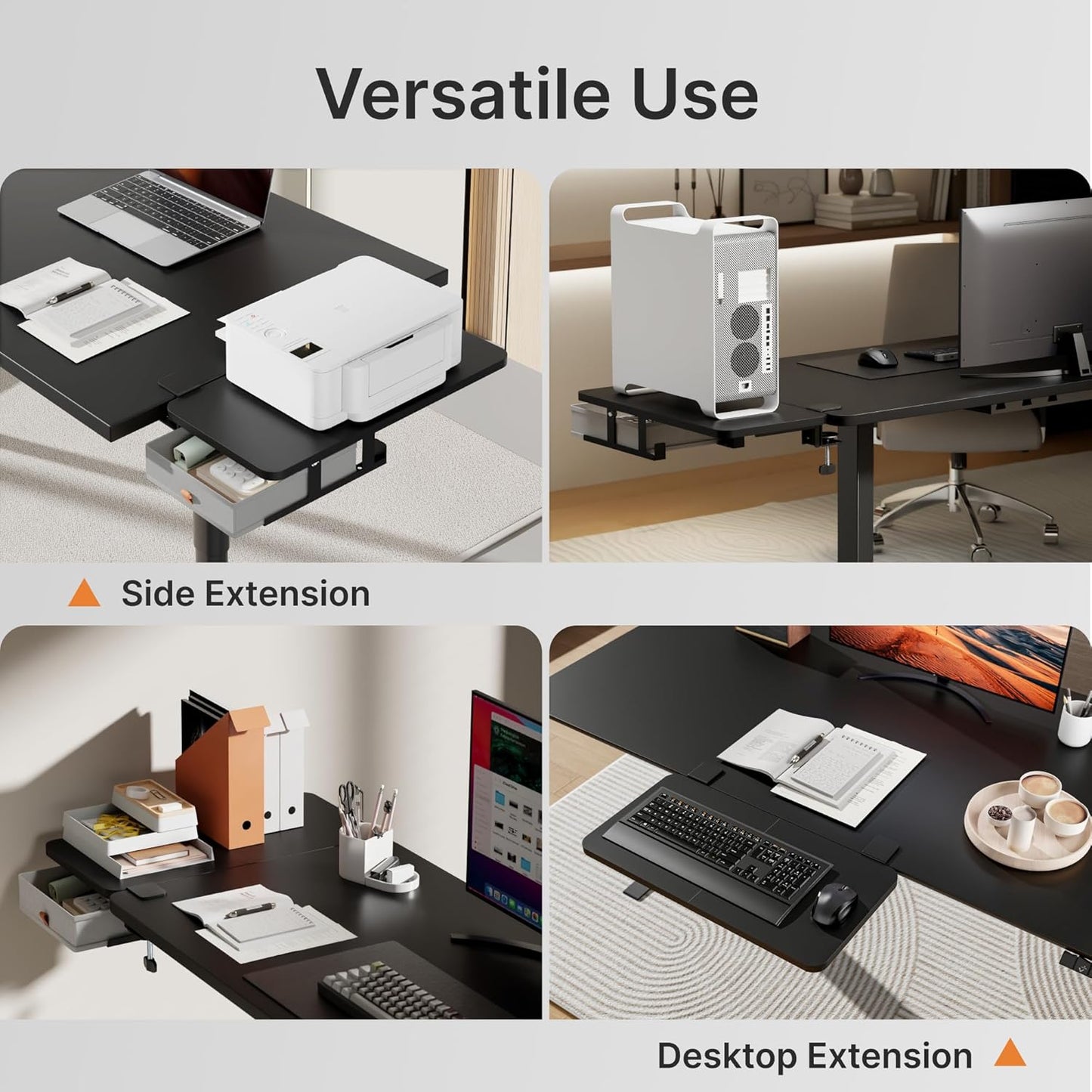 Desk Extender Tray, 24" x 12" Clamp On Desk Shelf, Desk Extension with Storage Drawer, Table Desk Arm Rest, Clamp On Keyboard Tray for Office and Home, Workstation Organizer, Medium, Black