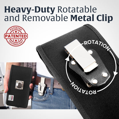 Turtleback Belt Clip for iPhone 16 Pro, 16e, 15 pro 14 Pro 13 Pro -Large- Fits w/Defender Bulky Style Cases - Premium Black Nylon, Vertical Belt Holder, Magnetic Closure HD Rotating Belt Clip