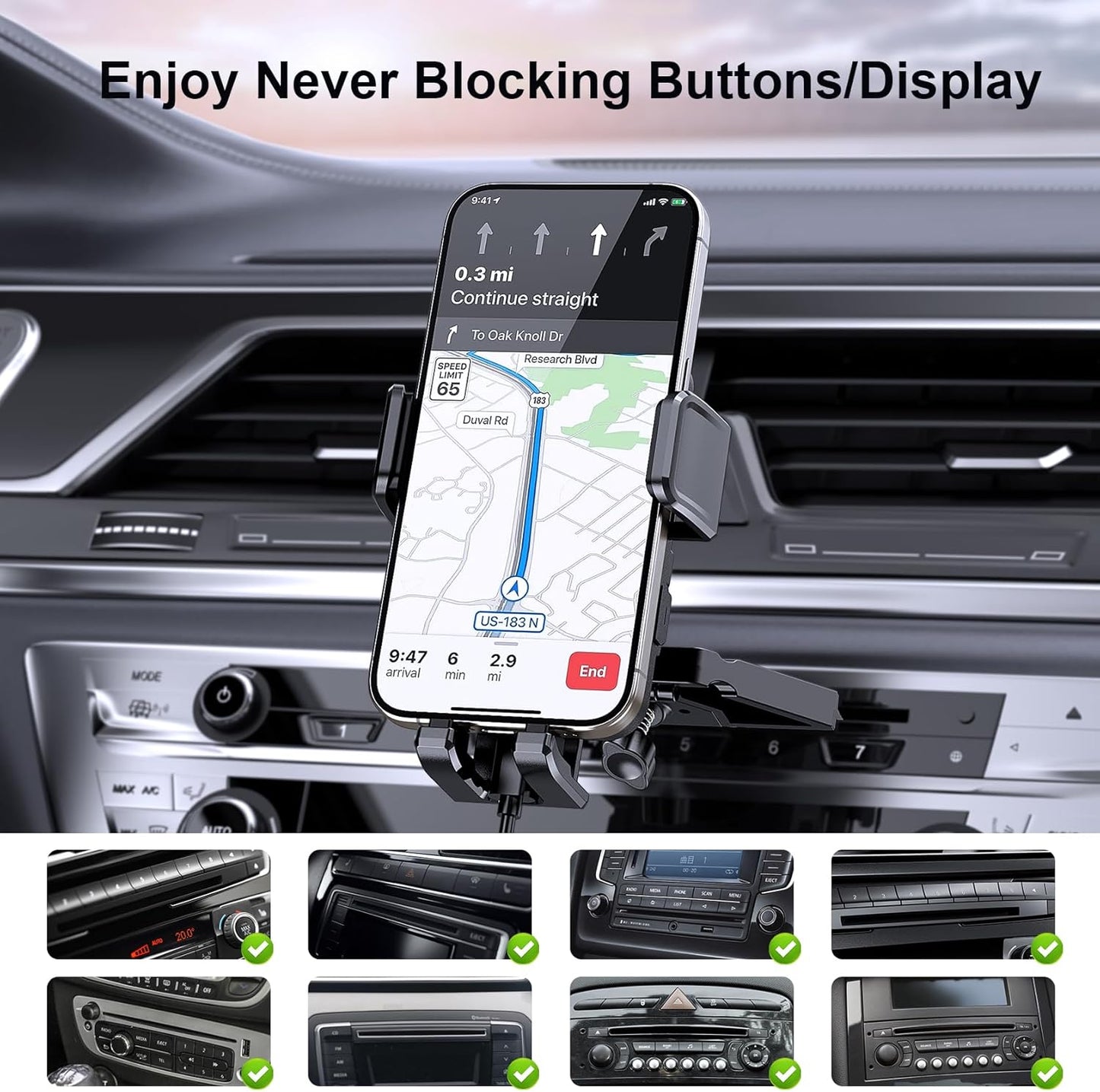 Wireless Car Charger, MOKPR 15W Fast Charging Auto Clamping CD Slot Air Vent Car Phone Holder with LED Light Car Charger for iPhone 16/15/14/13/12 Pro Max Plus, Samsung S23/S22/S21,etc