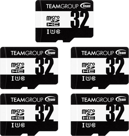 TEAMGROUP Micro 32GB x 5 Pack UHS-I U1 Class 10 SDHC SDXC Read Speed up to 100MB/s High Speed Flash Meomry Card with Adapter for Camera, Surveillance, Full HD Shooting TUSDH32GCL10U63