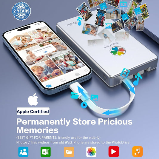 iDiskk 2TB App-le Certified External Hard Drive for iPhone 16,15 & iPad Android Mobile 2TB Photo Stick,MacBook and PC, Photo Storage Phone Drive to Backup Photos/Videos,Files for iPhone14/13/12/11/X