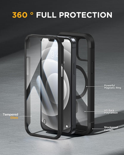 Miracase Magnetic for iPhone 12 mini Case, [360 Full-Body Protection & Complete Camera Guard], Drop & Scratch-Resistant, Shockproof, Stylish Clear iPhone Case, iPhone 12 mini Cover, Black