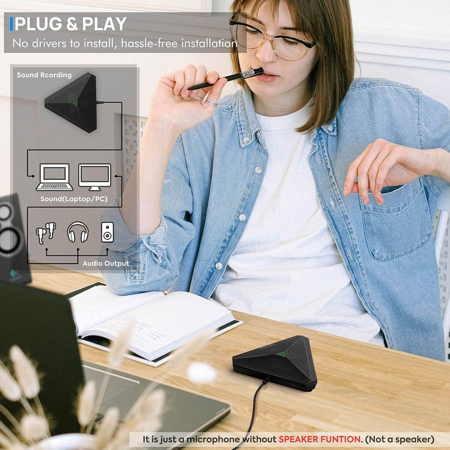 CMTECK Conference USB Microphone, Mute Button, Omnidirectional Condenser Boundary Mic for Recording, Streaming, Gaming, Skype (Windows/macOS)-Without Speaker