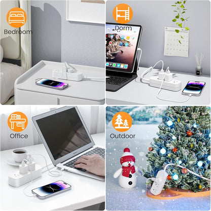 3ft Extension Cord, 3 Outlets Small Power Strip, Mountable Power Strip Weatherproof, for Home, Outdoor, Travel.