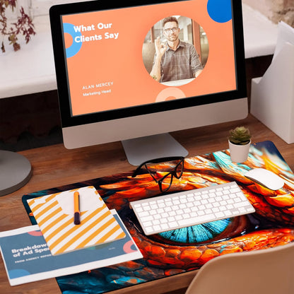 Large Gaming Mouse Pad for Desk, Dragon Blue Eyes Desk Mat, Dragon Eyes Desk Pad, 31.5"x15.7" Extended Big Computer Keyboard Mouse Pad with Non-Slip Base and Stitched Edge