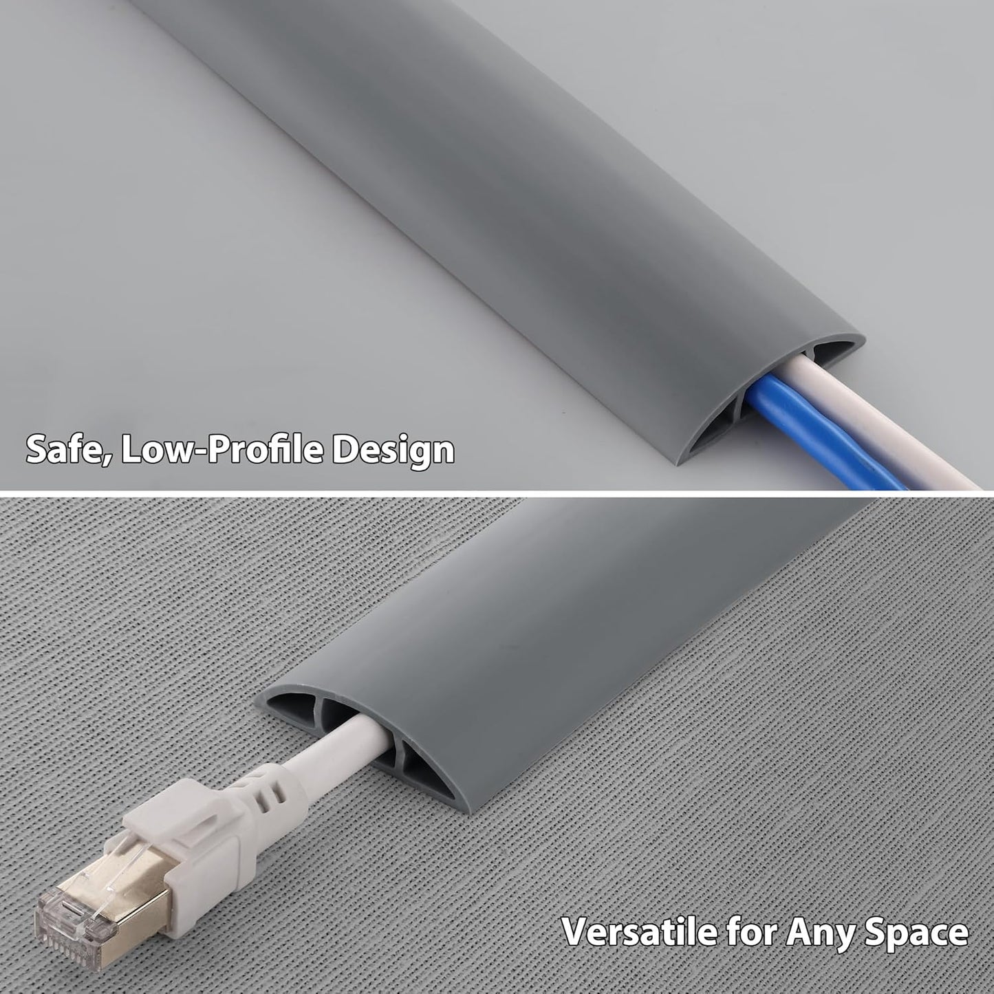 ZhiYo 5.6ft Cord Covers for Wires on Floor, Cord Hider Floor Hide Extension Cords, Soft PVC Cable Cover Cable Protector, Wire Cavity W0.62in H0.31in, Gray