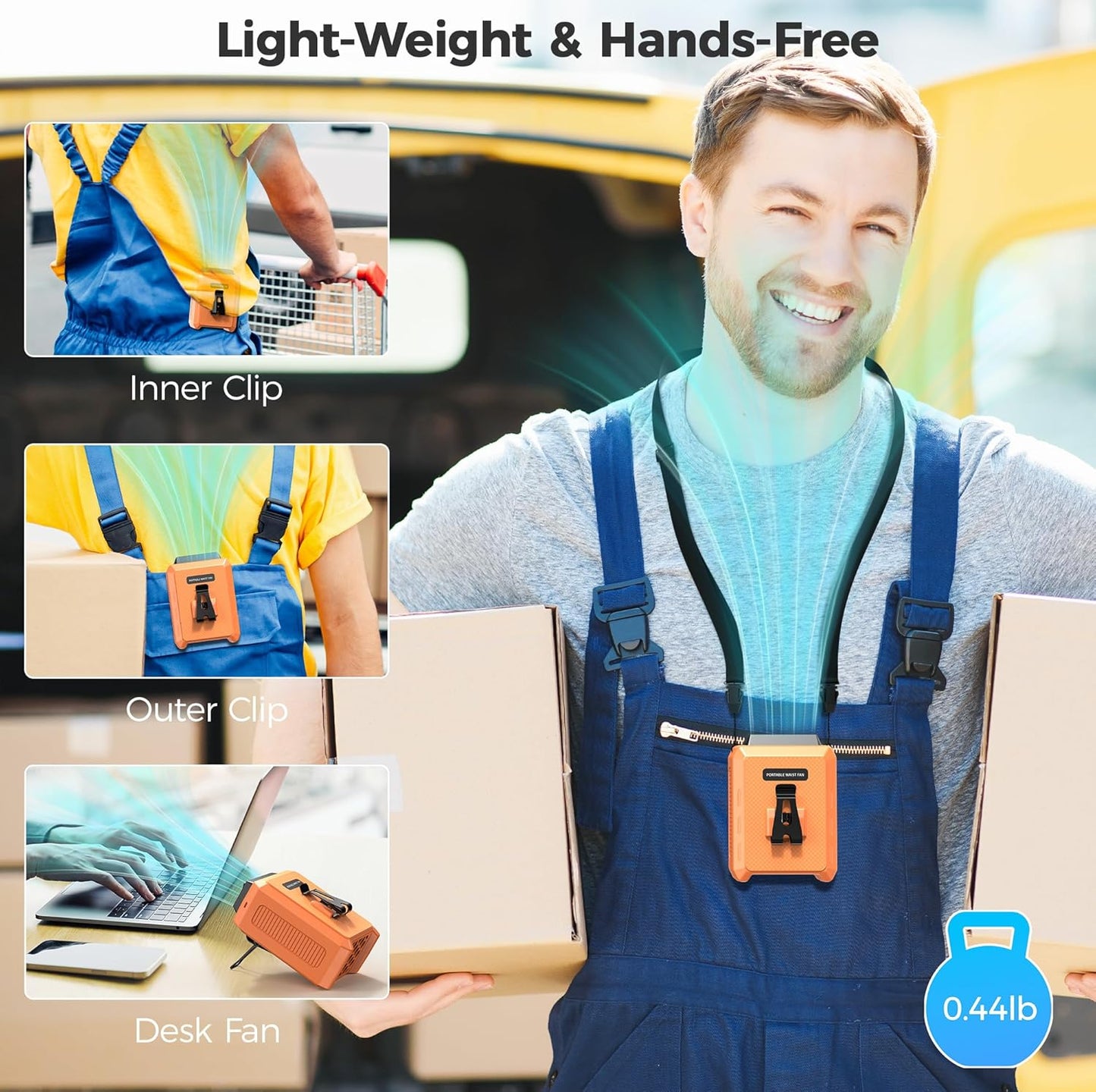 COMLIFE Portable Mini Waist Fan - Rechargeable Clip on Belt Wearable Body Fan, Max 20H Cooling, 5 Speeds 16000RPM Turbo Hands-Free Under-Shirt Neck Fan for Outdoor Jobsite Camping Traveling