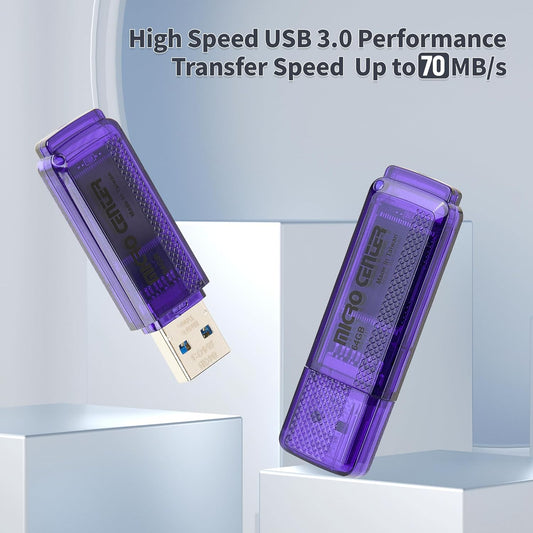 INLAND Micro Center Super Speed 64GB 2-Pack Ultra Flash Drive USB 3.0/USB 3.1 Gen1 Memory Stick with Keychain Thumb Drive Photo Stick Jump Drive
