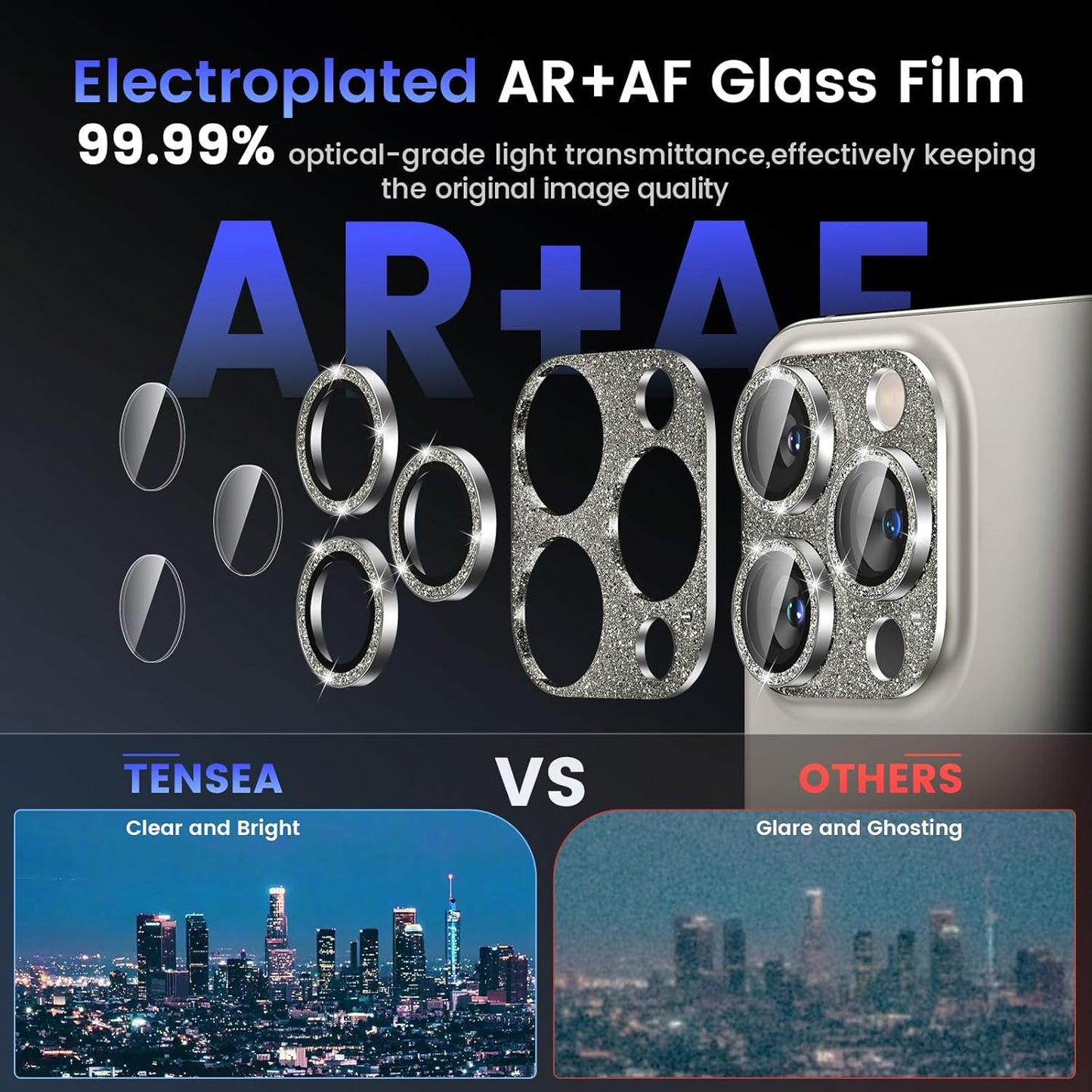 Tensea for iPhone 16 Pro/iPhone 16 Pro Max/iPhone 15 Pro/iPhone 15 Pro Max Camera Lens Protector, Metal Aluminum Alloy Tempered Glass Cover Camera Screen Protector Accessories, Case Friendly