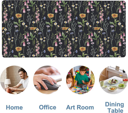 Large Mouse Pad Field Flowers Gaming Desk Pad Computer Keyboard Non-Slip Waterproof Mouse Mat with Rubber Base and Stitched Edges Entertainment Office Writing Desk Mat 35.4 x 15.7 Inches
