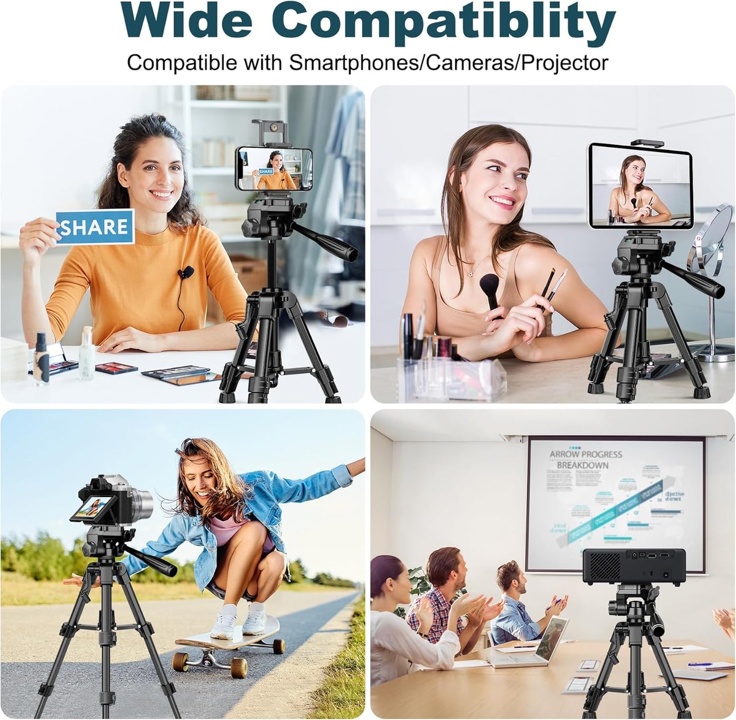 JOILCAN Mini Tripod for Camera, 25" Tabletop Camera Tripod, Portable Travel Tripod w/Phone & Tablet Holder, Lightweight Aluminum Tripods for DSLR Phone Spotting Scope